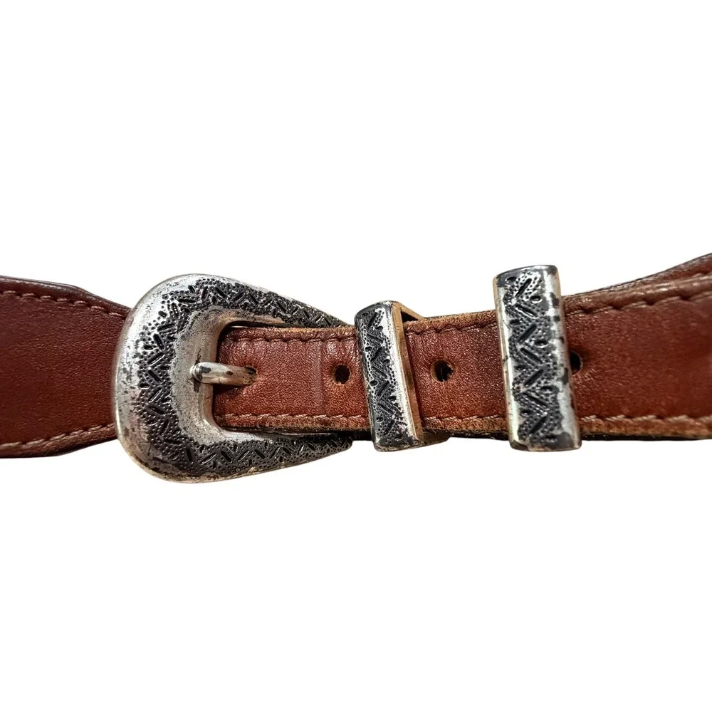Brighton Brown Leather Western Concho Belt Silver Buckle 36 39107 Cognac Mens